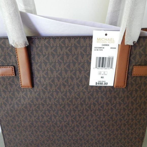 NWT $498 MICHAEL KORS CARMEN MK Monogram LARGE TZ BROWN Tote Shoulder BAG - Picture 8 of 10